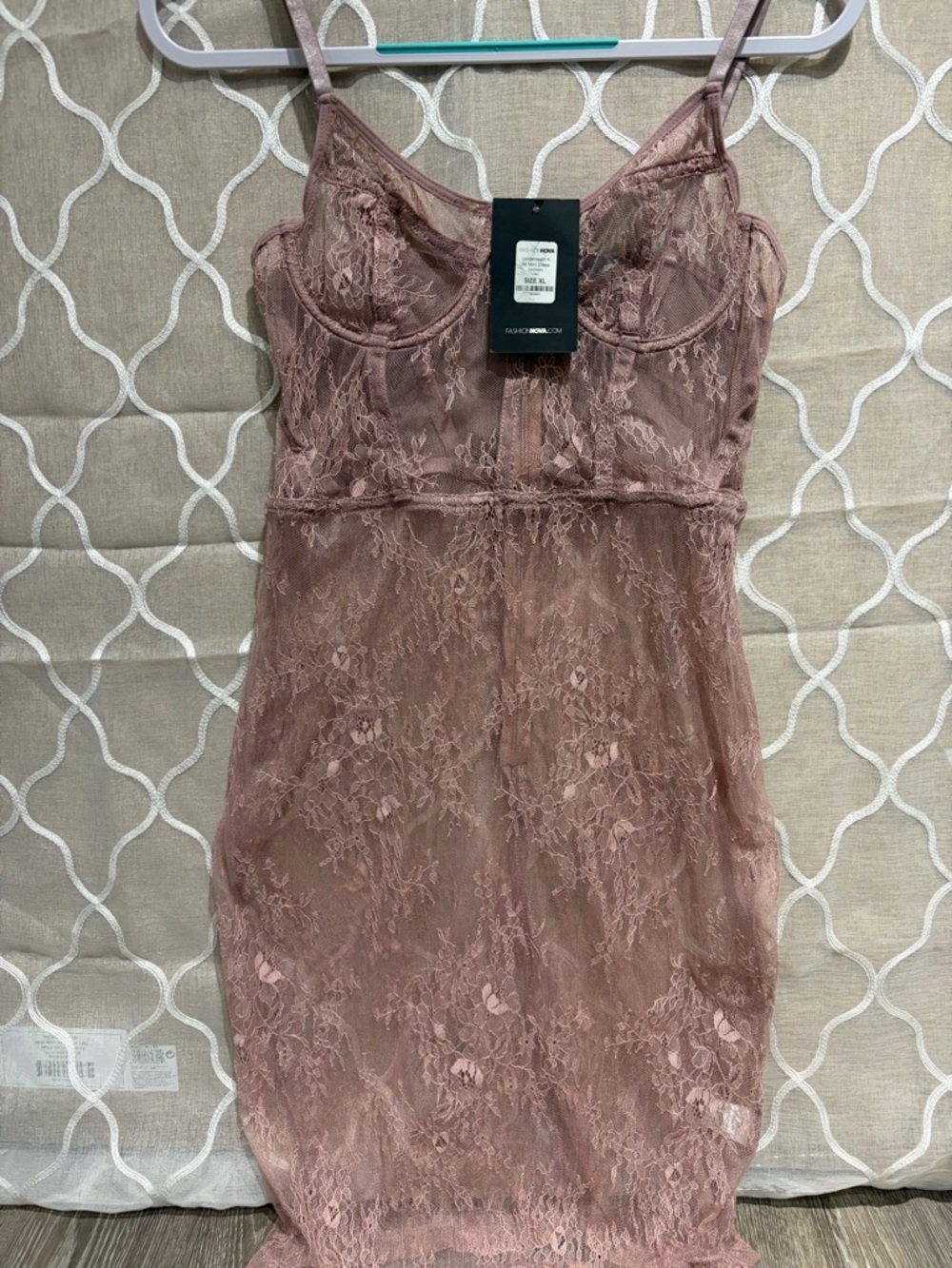 Fashion Nova Dusty Rose Lace Slip Dress
